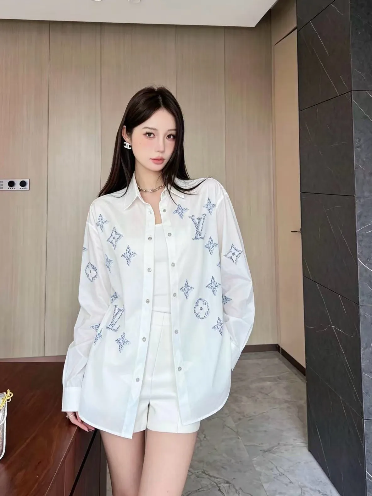 Louis Vuitton/Louis Vuitton dark pattern old flower lapel shirt